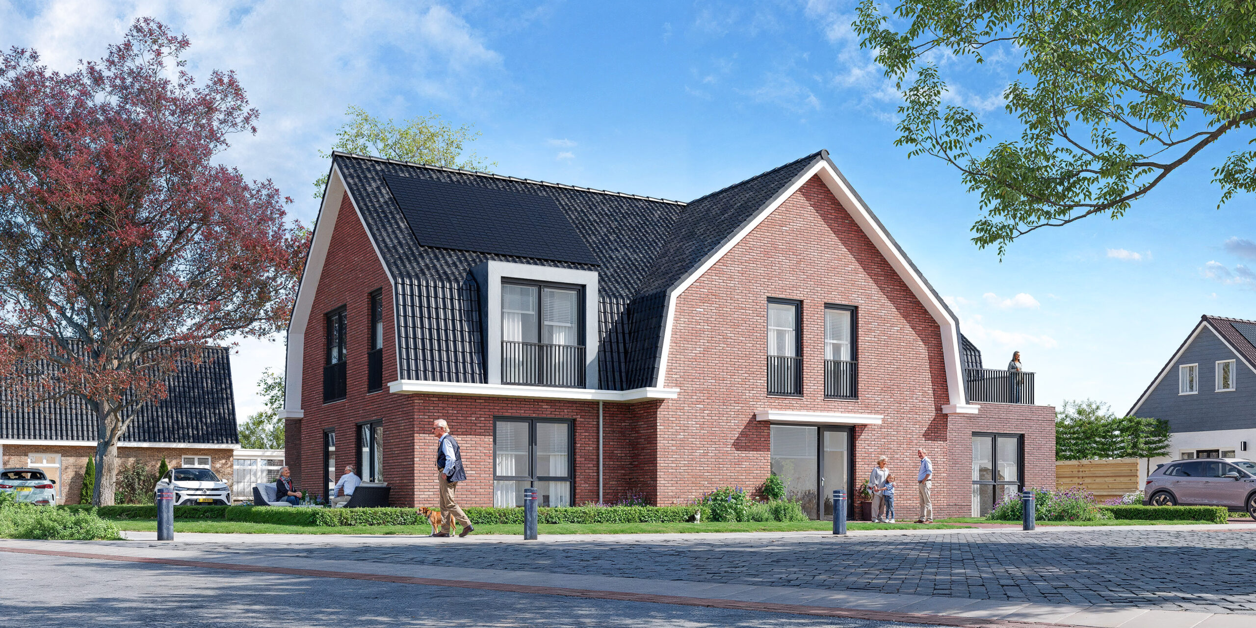 Artist impression in perspectief van een woning aan Ferlinge Stasjonsstrjitte 108 in De Westereen, met dieptewerking, straatbeeld en natuurlijke inpassing
